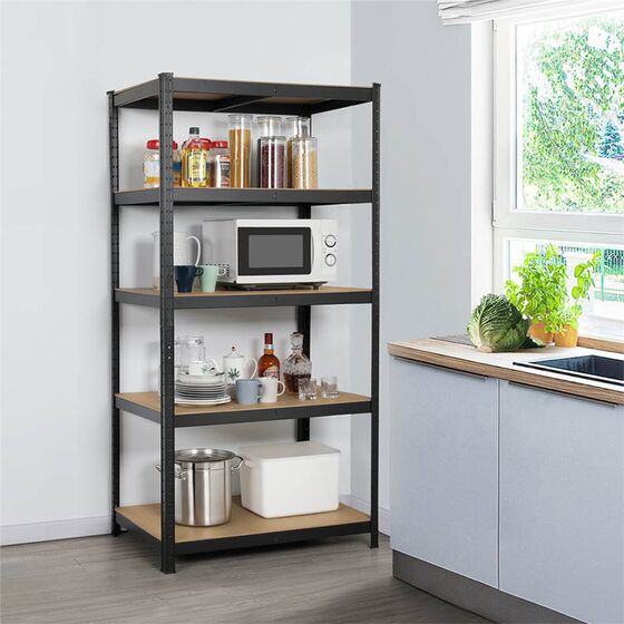 VESTA Μεταλλική Γαλβανιζέ Ραφιέρα Dexion 5όροφη 120x50x180cm με Μοριοσανίδες Πάχους 4mm 15.5kg Πάχος Δοκών 0.7mm MAX Αντοχή 875kg (175kg / Ράφι) Μαύρη