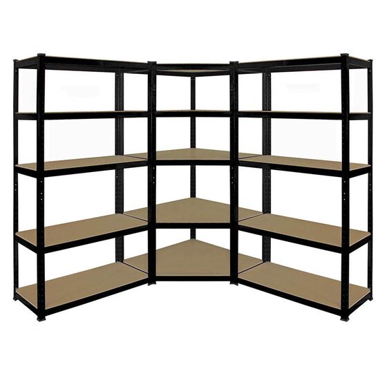 VESTA Μεταλλική Γαλβανιζέ Ραφιέρα Dexion 5όροφη 90x90x180cm με Μοριοσανίδες Πάχους 5mm 24.5kg Πάχος Δοκών 0.7mm MAX Αντοχή 875kg (175kg / Ράφι) Μαύρη