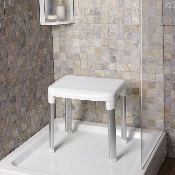 Κάθισμα-Καρέκλα Μπάνιου 34x42x42.cm με Ρυθμιζόμενο Ύψος MAX Αντοχή 130kg Βάρος 3.2kg Αλουμινίου-Πλαστικό Λευκό