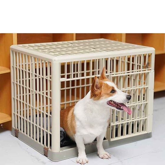 VESTA Κλουβί Περιορισμού και Περίφραξης Κατοικιδίου 96x66x74cm Πλαστικό ABS με Ρόδες 14.2kg PetCage 1 Large/Xlarge Μπεζ