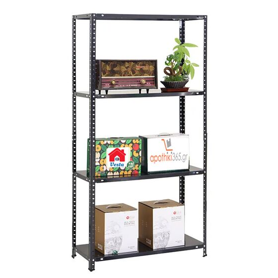 VESTA Μεταλλική Γαλβανιζέ Ραφιέρα Dexion 4όροφη 75x30x145.5cm 5kg MAX Αντοχή 120kg (30kg / Ράφι) Μαύρη
