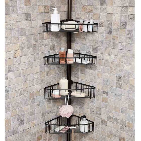 Τηλεσκοπική Ραφιέρα Μπάνιου 4όροφη Γωνία 35x21.5x135-270cm Ρυθμιζόμενο Ύψος με 4 Ράφια Αλουμινίου (Χωρίς Εργαλεία) Μαύρη