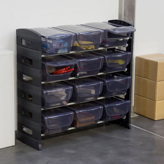 Σύστημα Αποθήκευσης Πολλαπλών Χρήσεων/Εργαλειοθήκη UTILITY WOW DIY 80x32x79cm με 12 Διάφανα Συρτάρια Μαύρο Toomax Italy