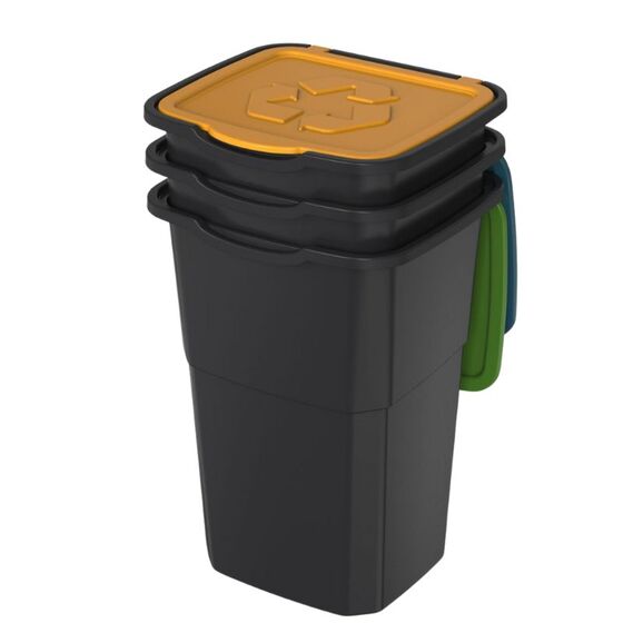 Σετ 3 Κάδοι Ανακύκλωσης 50lt (x3) Πλαστικοί για Επαγγελματική ή Οικιακή Χρήση 39x36x54cm (x3) Eco 3 Πράσινο/Κίτρινο/Μπλε Καπάκι DEA HOME ITALY Μαύρο