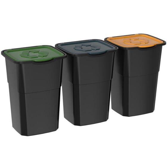 Σετ 3 Κάδοι Ανακύκλωσης 50lt (x3) Πλαστικοί για Επαγγελματική ή Οικιακή Χρήση 39x36x54cm (x3) Eco 3 Πράσινο/Κίτρινο/Μπλε Καπάκι DEA HOME ITALY Μαύρο