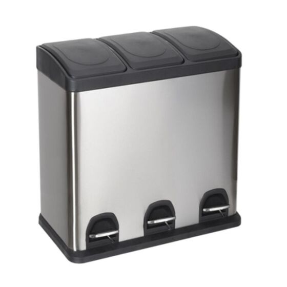 VESTA Κάδος Απορριμμάτων ΙΝΟΧ 45lt (3x15lt) 59x30x45.5cm με Πεντάλ 3 Θέσεων 3 Εσωτερικούς Κάδους Ανακύκλωσης 6.4Kg Κουζίνας