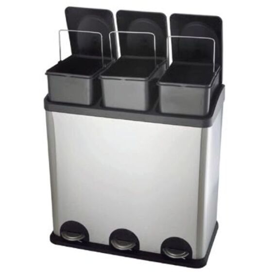 VESTA Κάδος Απορριμμάτων ΙΝΟΧ 45lt (3x15lt) 59x30x45.5cm με Πεντάλ 3 Θέσεων 3 Εσωτερικούς Κάδους Ανακύκλωσης 6.4Kg Κουζίνας