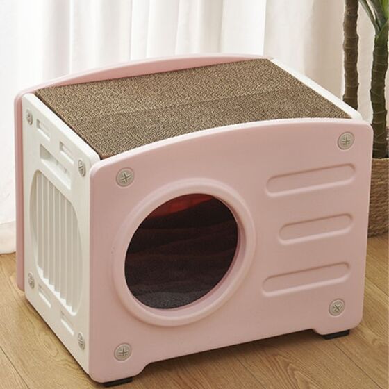 VESTA Σπίτι Γάτας Πλαστικό με Ονυχοδρόμιο 56x41.7x46.2cm Ροζ-Λευκό