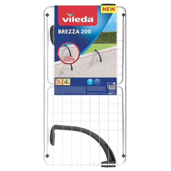 Vileda Απλώστρα Ρούχων Μπαλκονιού 178x55x27.5cm Μεταλλική Βαμμένη BREZZA 200  Αντοχή 15kg Άπλωμα 18m Βάρος 2kg Γερμανίας
