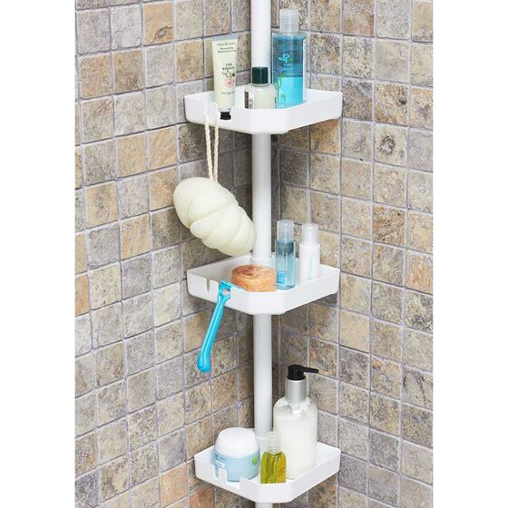 Εταζιέρα Μπάνιου 3όροφη Γωνία Μίνι 14x14x135-260cm Ρυθμιζόμενο Ύψος με 3 Ράφια Λευκή