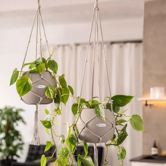 LECHUZA Macrame (Μακραμέ) Κρεμαστή Θήκη Γλάστρας Μαύρη PURE 90