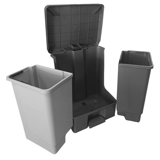 PLANET Διπλός Κάδος Απορριμμάτων 50lt (25lt+25lt)  46x38x57cm με Πεντάλ 2 Θέσεων 2 Εσωτερικούς Κάδους Ανακύκλωσης Γκρι 4.6kg Κουζίνας