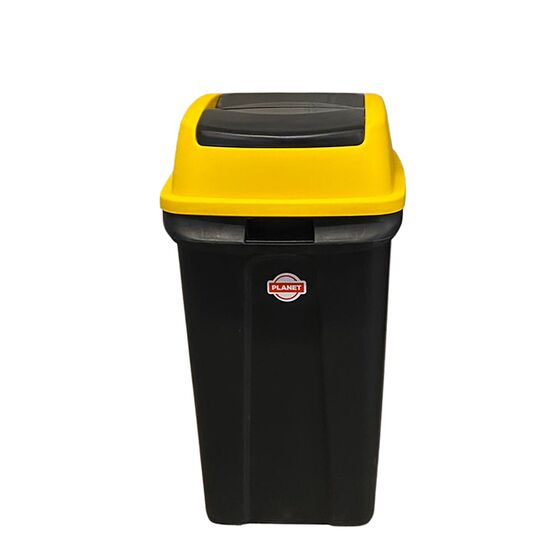 PLANET Κάδος Απορριμμάτων 70lt 47x35x70cm 2.5kg Πλαστικός Επαγγελματικός/Οικιακός με Παλλόμενο Άνοιγμα Μαύρο-Κίτρινο