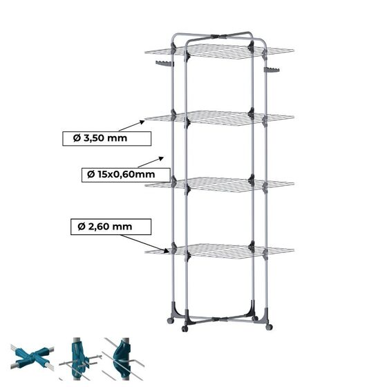 Απλώστρα Ρούχων 72x72x181cm 40m Άπλωμα Τηλεσκοπική Αλουμινίου με Ρόδες Βάρος 3.6kg UFO 40 Filplast Ιταλίας