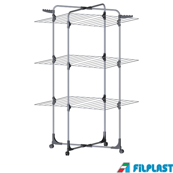 FILPLAST Απλώστρα Τηλεσκοπική 72x72x136cm 3 Επιπέδων Αλουμινίου με Μεταλλικές Βέργες Τροχήλατη Άπλωμα 30m Βάρος 2.8kg UFO 30 Ιταλίας