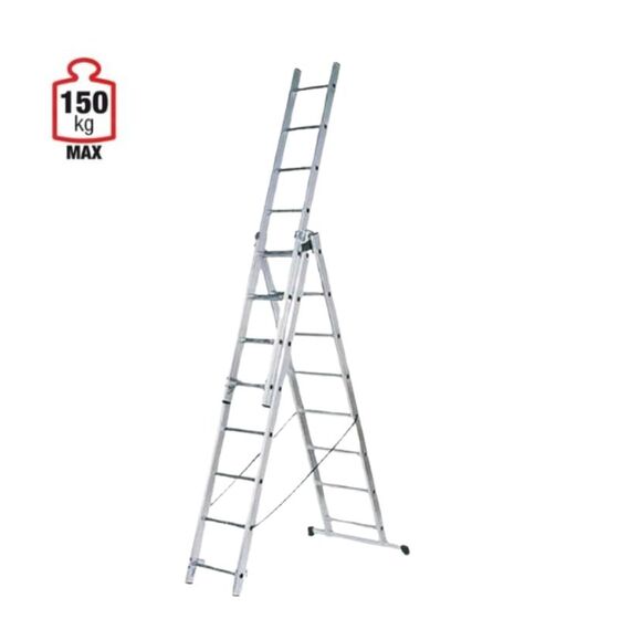 Σκάλα Αλουμινίου 3x7 Σκαλιά Επαγγελματική 4.22m Αναπτυσσόμενη Τριπλή με Βάση Στήριξης 10kg MAX Αντοχή 150kg
