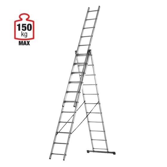 VESTA Σκάλα Αλουμινίου 3x9 Σκαλιά Επαγγελματική 5.90m Αναπτυσσόμενη Τριπλή με Βάση Στηρίγματος 12.6kg Αντοχή 150kg
