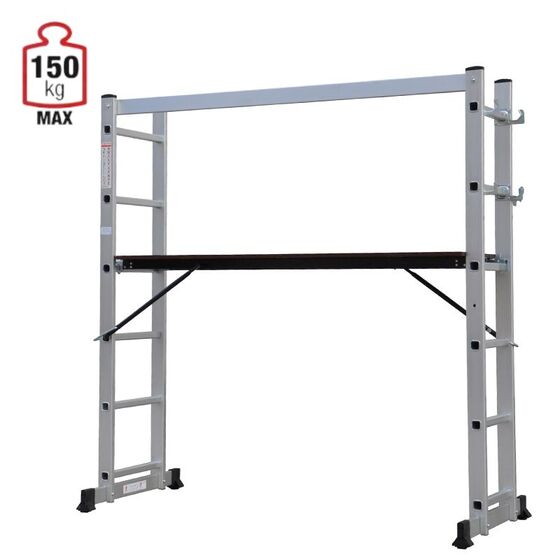 VESTA Σκαλωσιά-Σκάλα Αλουμινίου 2x6 Αναπτυσσόμενη 2.76m Διπλή-Σχήμα ''Λ'' με Βάση Στηρίγματος και Πλατφόρμα Ξύλινη με Αντηρίδες Ασφαλείας 15.2kg