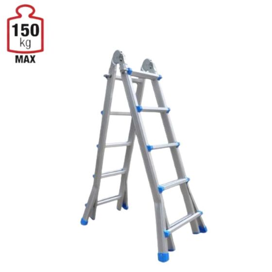 Σκάλα Αλουμινίου Επαγγελματική 4x5 Σκαλιά Multi use Μέγιστο Ύψος 5.10m Αντοχή 150kg Βάρος 11.6kg με Πιστοποίηση EN131