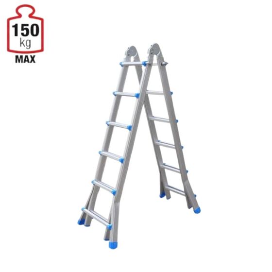 Σκάλα Αλουμινίου Επαγγελματική 4x6 Σκαλιά Multi use Μέγιστο Ύψος 6.22m Αντοχή 150kg Βάρος 13.3kg με Πιστοποίηση EN131