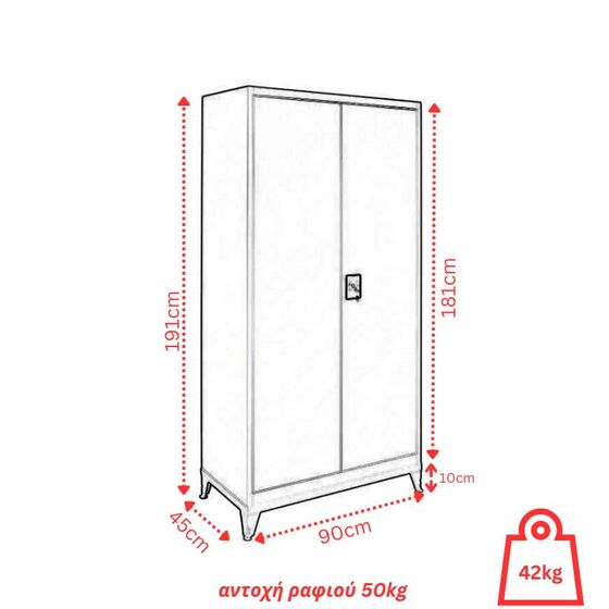 STEELEN Μεταλλική Ντουλάπα 90x45x191cm Πάχους 0.6mm/0.8mm (πάτωμα) Γαλβανιζέ με 4 Ράφια και Ρυθμιζόμενα Πόδια - 5 Αποθηκευτικοί Χώροι Ανθρακί Ματ