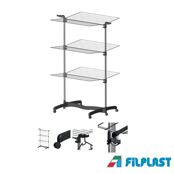 FILPLAST Απλώστρα Τηλεσκοπική 79x74x137cm 3 Επιπέδων Αλουμινίου με Μεταλλικές Βέργες Τροχήλατη Άπλωμα 40m Βάρος 5.1kg ECO SPACE 40 Ιταλίας