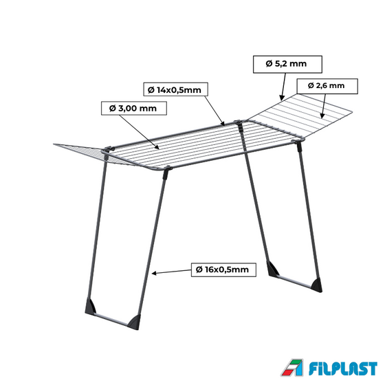 FILPLAST Απλώστρα 170.5x55.5x103cm Μεταλλική 3φυλλη 19m Άπλωμα Βάρος 3.2kg GILIEGIO 19 Ιταλίας