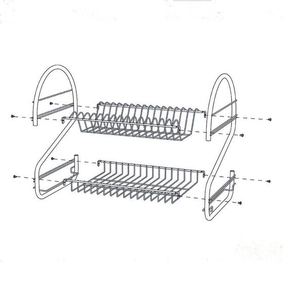 TEKNO-TEL Πιατοθήκη Στεγνωτήριο 2όροφο 46x30x44cm 15 Θέσεις Πιάτων Ανοξείδωτη με Θήκη και Δίσκο Μαύρη