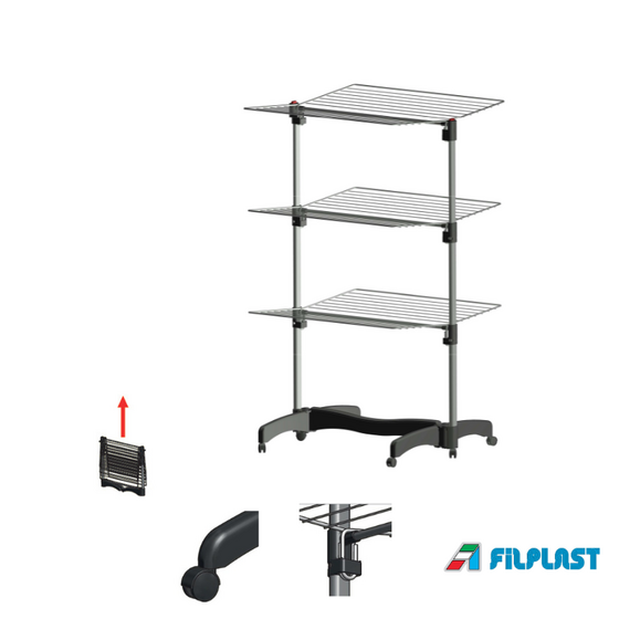 FILPLAST Απλώστρα Τηλεσκοπική 79x73x137cm Αλουμινίου με Μεταλλικές Βέργες Τροχήλατη  Άπλωμα 40m Βάρος 7.8kg Βαριά Κατασκευή TELESCOPIC 40 PLUS Ιταλίας