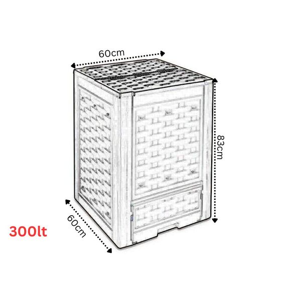 TOOMAX FASHION ITALY 300lt Κομποστοποιητής-Κάδος Κομποστοποίησης Πλαστικός Κήπου 60x60x83cm Καφέ Σκούρο RATTAN STYLE COMPOSTER