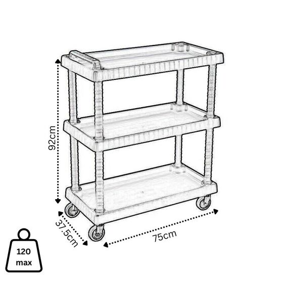 ARTPLAST Ιταλίας Πάγκος Εργασίας - Τρόλεϊ Μεταφοράς Πλαστικό Ρυθμιζόμενο 3όροφο 75x37.5x92 cm με Ρόδες και Χειρολαβή