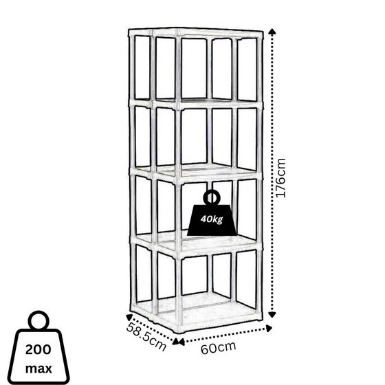 ARTPLAST Ιταλίας Πλαστική Ραφιέρα 8.5kg 5όροφη 60x58.5x176cm Αντοχή Ραφιού 40kg Max Αντοχή 200kg Σταθερά Ράφια Μαύρο