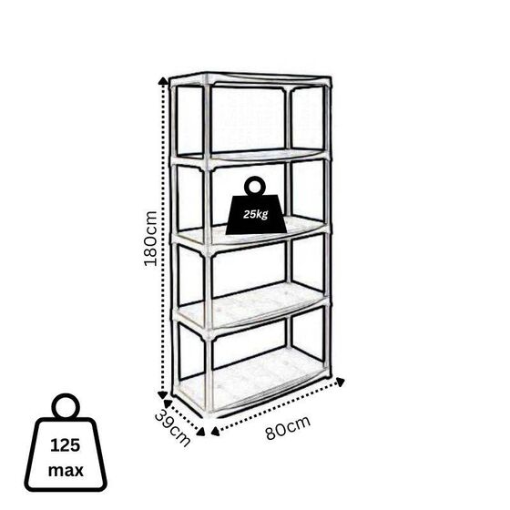 ARTPLAST Ιταλίας Πλαστική Ραφιέρα 8kg 5όροφη 80x39x180cm Αντοχή Ραφιού 25kg Max Αντοχή 125kg Σταθερά Ράφια Μαύρο