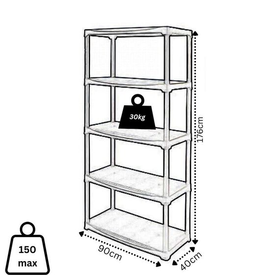 ARTPLAST Ιταλίας Πλαστική Ραφιέρα 9kg 5όροφη 90x40x176cm Αντοχή Ραφιού 30kg Max Αντοχή 150kg Σταθερά Ράφια Μαύρο