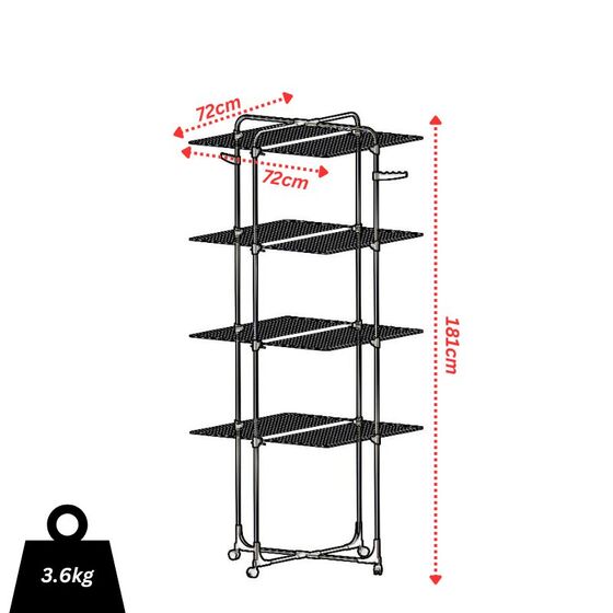 FILPLAST Απλώστρα Τηλεσκοπική 72x72x181cm 4 Επιπέδων Αλουμινίου με Μεταλλικές Βέργες Τροχήλατη Άπλωμα 40m Βάρος 3.6kg UFO 40 Ιταλίας