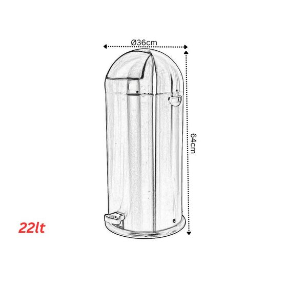 VESTA Κάδος απορριμμάτων 22lt INOX Μatte Ø36x64cm Βαρέως Τύπου Επαγγελματικός 5kg με Δεύτερο Γαλβανιζέ Κάδο Ø27x43cm PUSH Καπάκι με Πεντάλ