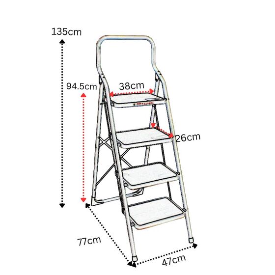 VESTA Σκαλοσκαμπό Μεταλλικό 48.5x80.5x138cm με 4 Σκαλιά MAX Αντοχή 150kg Βάρος 8.5kg PLUS Λευκό