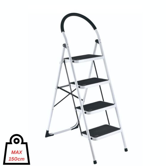 VESTA Σκαλοσκαμπό Μεταλλικό 47.5x83.5x142cm με 4 Σκαλιά MAX Αντοχή Βάρους 150kg Βάρος 8.7kg DELUXE Λευκό
