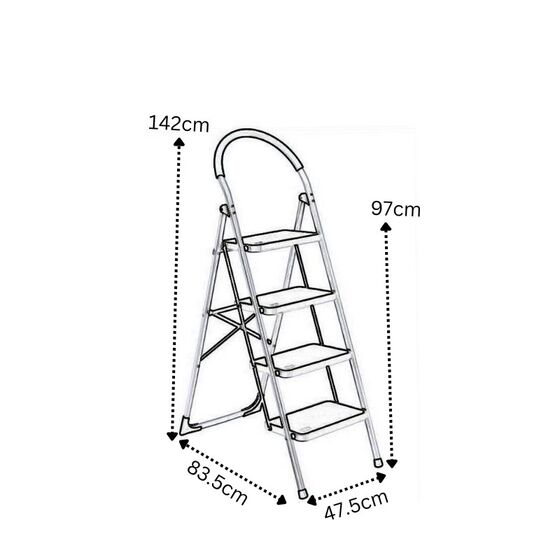 VESTA Σκαλοσκαμπό Μεταλλικό 47.5x83.5x142cm με 4 Σκαλιά MAX Αντοχή Βάρους 150kg Βάρος 8.7kg DELUXE Λευκό