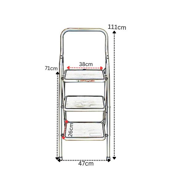 Σκαλοσκαμπό Μεταλλικό 47x62x111cm με 3 Σκαλιά MAX Αντοχή 150kg Βάρος 6.5kg PLUS Λευκό
