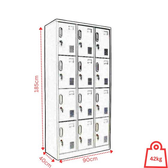 STEELEN Μεταλλική Ντουλάπα - Φοριαμός (Locker) ΧΩΡΙΣ ΠΟΔΙΑ 90x40x185cm 12 Θέσεων Χωρίς Πόδια 42kg Πάχος 0.4mm Ανθρακί Ματ