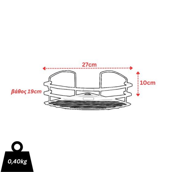 TEKNO-TEL Γωνιακή Ραφιέρα Μπάνιου INOX (Ανοξείδωτο Ατσάλι) 27x19x10cm Βάρος 0.40kg Πάχος Ø5mm