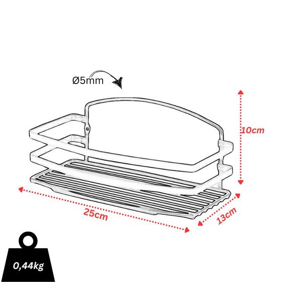 TEKNO-TEL Ραφιέρα Μπάνιου INOX (Ανοξείδωτο Ατσάλι) 25x13x10cm Βάρος 0.44kg Πάχος Ø5mm