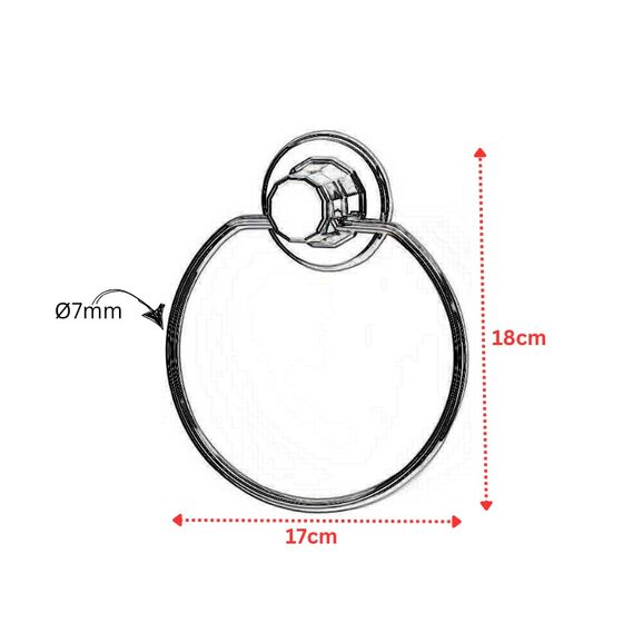 TEKNO-TEL Πετσετοθήκη Μπάνιου Στρογγυλή 17x4x18cm Πάχος Ø7mm Αντοχή 12kg Επιχρωμιωμένο Ατσάλι με Βεντούζα EXTRA STRONG