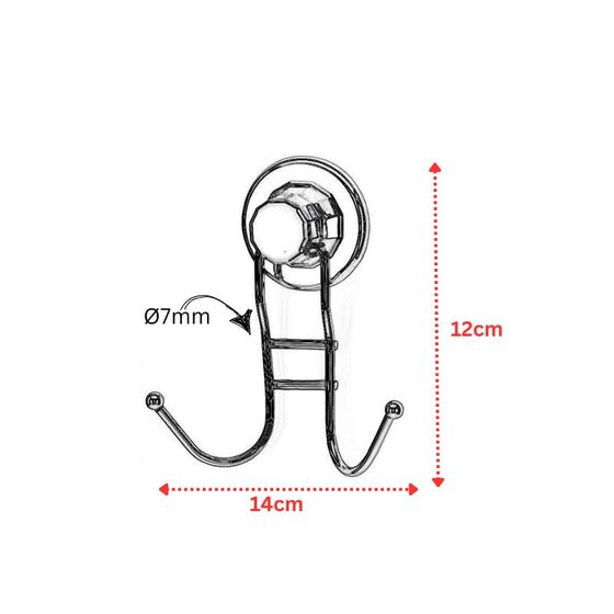TEKNO-TEL Άγκιστρο-Κρεμάστρα 2 Θέσεων Μπάνιου 14x5x12cm Πάχος 7mm Αντοχή 12kg Επιχρωμιωμένο Ατσάλι με Βεντούζα EXTRA STRONG