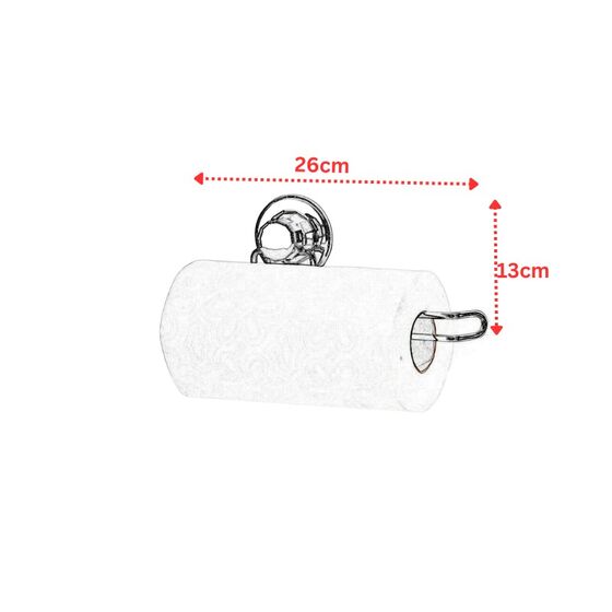 TEKNO-TEL Χαρτοθήκη για Ρολό Κουζίνας 26x13x8cm Πάχος Ø7mm Αντοχή 12kg Επιχρωμιωμένο Ατσάλι με Βεντούζα EXTRA STRONG