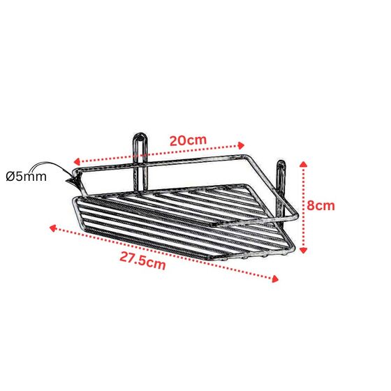 TEKNO-TEL Γωνιακή Ραφιέρα Μπάνιου Τοίχου 27.5x20x8cm Πάχος Ø5mm Επιχρωμιωμένο Ατσάλι