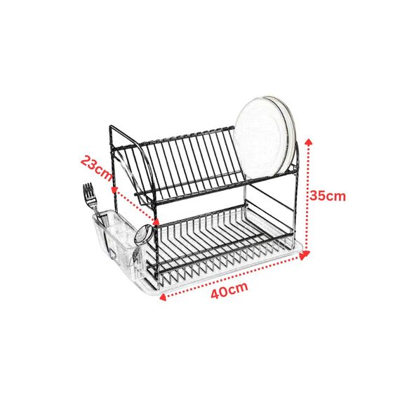 TEKNO-TEL Πιατοθήκη Στεγνωτήριο Πιάτων INOX (Ανοξείδωτο Ατσάλι) 2όροφο 40x23x35cm Βάρος 1.56kg 18 Θέσεις Πιάτων με Θήκη και Δίσκο