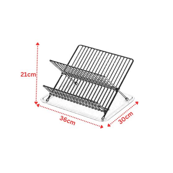 TEKNO-TEL Πιατοθήκη Στεγνωτήριο Πιάτων Αναδιπλούμενο 2όροφο 30x36x21cm Επιχρωμιωμένο Ατσάλι 18 Θέσεις Πιάτων με Δίσκο Πλαστικό Μαύρο Matte