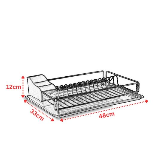 TEKNO-TEL Πιατοθήκη-Στεγνωτήριο Πιάτων Ανοξείδωτο Ατσάλι (INOX) 48x33x12cm Βάρος 1.40kg 14 Θέσεις Πιάτων με Πλαστική Κουταλοθήκη και Δίσκο